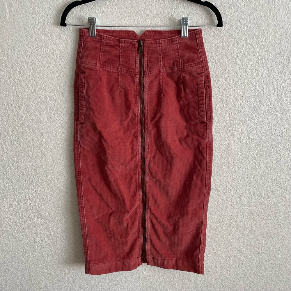 Free People We the Free Corduroy Zipper Front Skirt in Poppy Red